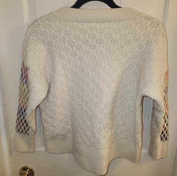 Anthropologie Maeve V-Neck Cable-Knit Wool Sweater Rainbow size MED - Picture 8 of 13